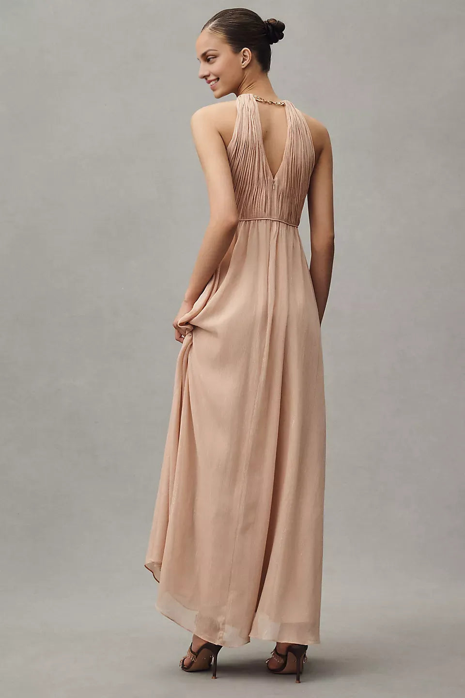 Robe Weitese dos nu, découpe en trou de serrure, robe longue trapèze, sans manches, élégante robe de bal froncée trapèze